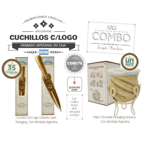 Combo 35 Cuchillos Grabados  Un Mate Fino CCaja De Regalo