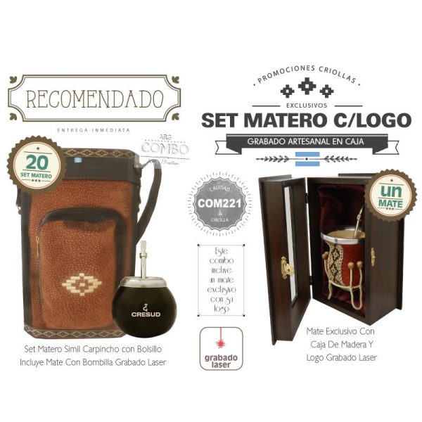 Combo 20 Set Matero Grabado  Un Mate CCaja Grabado De Regalo