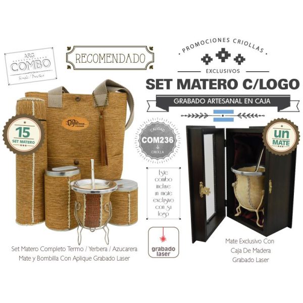 Combo 15 Set Matero Grabado  Un Mate CCaja Grabado De Regalo