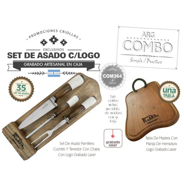 Combo 35 Set de Asado Grabados  Un Tabla Grabada De Regalo