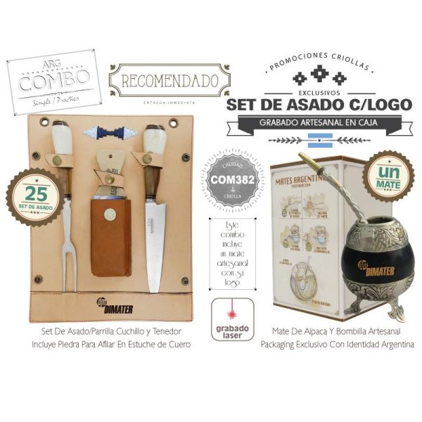 Combo 25 Set de Asado Grabados  Un Mate Criolllo Grabado De Regalo