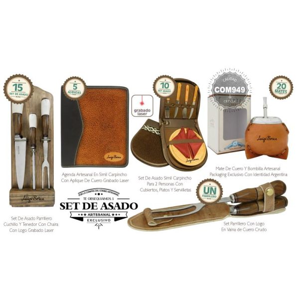 Combo 15 Set Asado  5 Agendas  10 Set  20 Mates  Un Set De Regalo