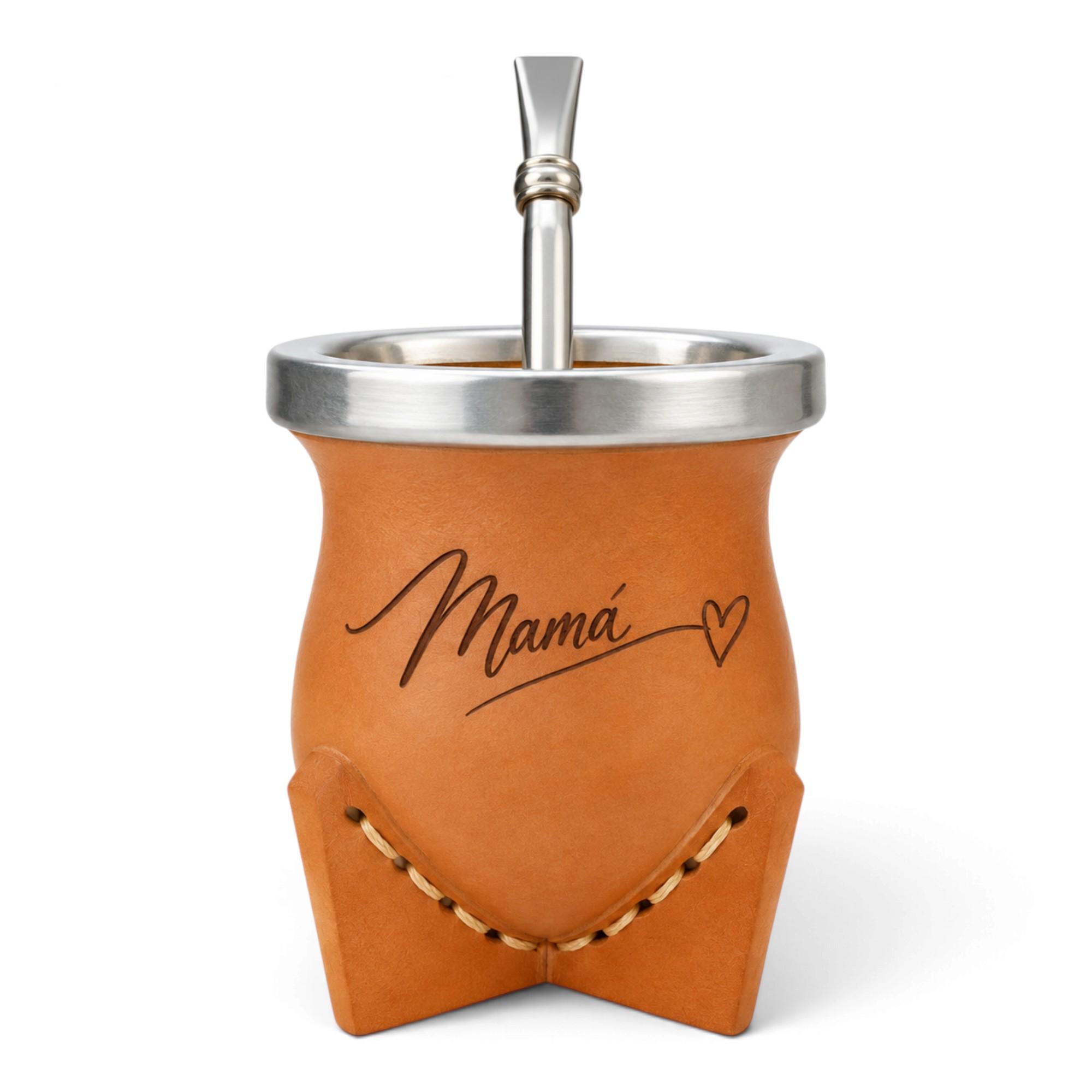 Mate De Vidrio Vaqueta Bombilla Niquela Grabado C/Caja - Imagen 2