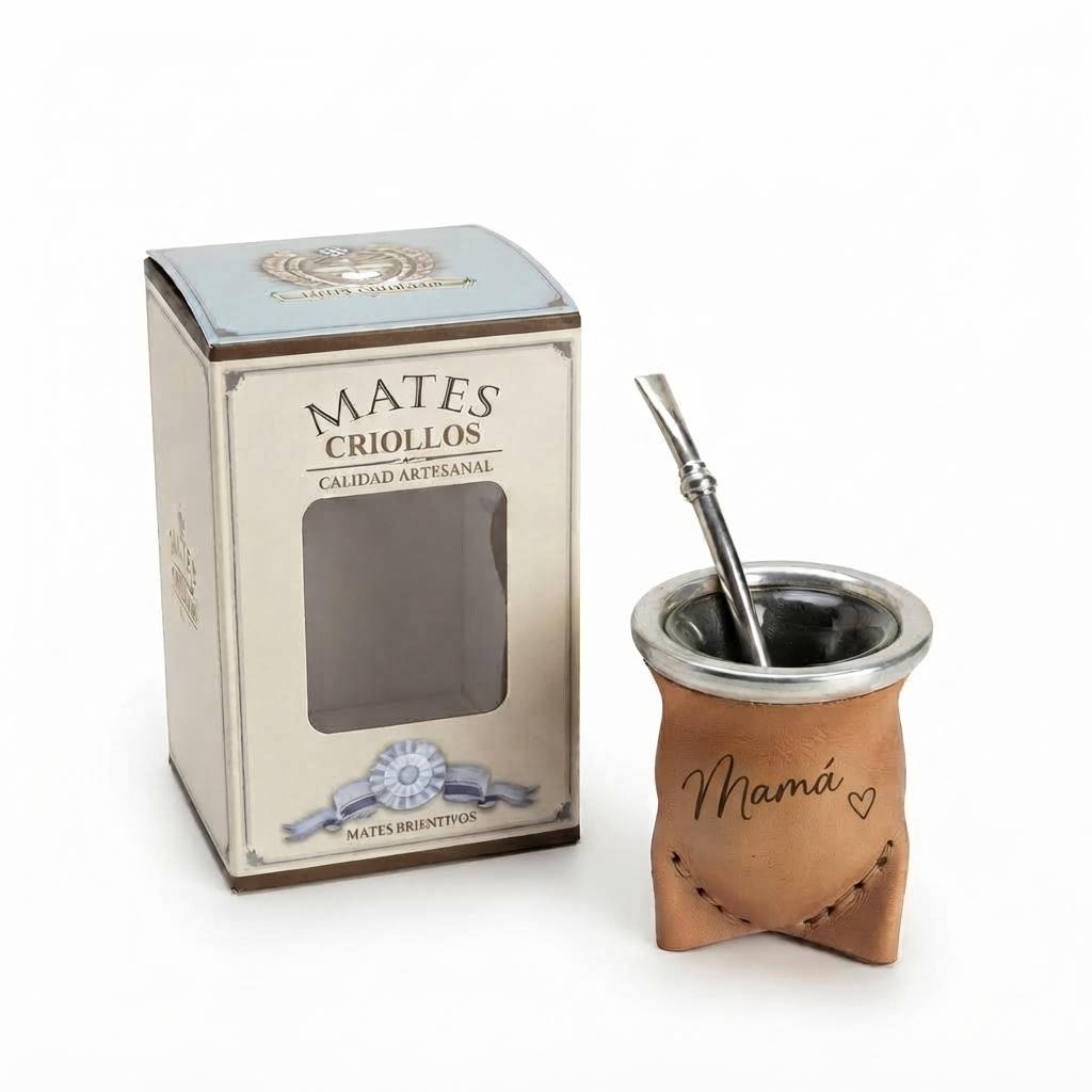 Mate De Vidrio Vaqueta Bombilla Niquela Grabado C/Caja - Imagen 4